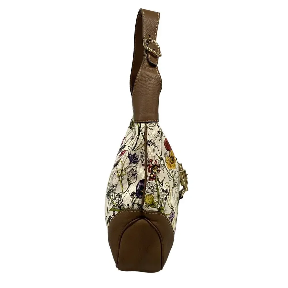 Gucci Flora/New Jackie Shoulder Bag 277520 White Dark Brown Multi Canvas Leather